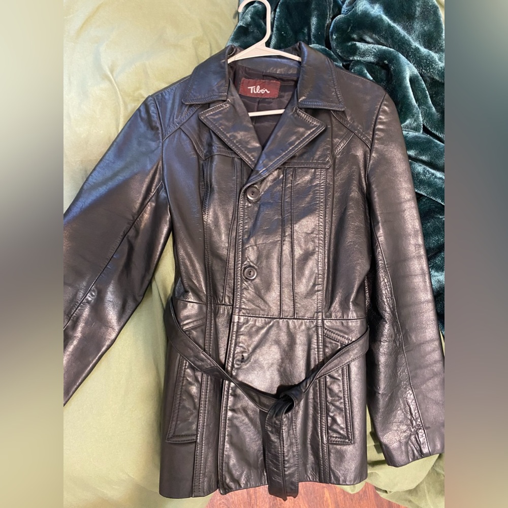 Leather jacket with belt